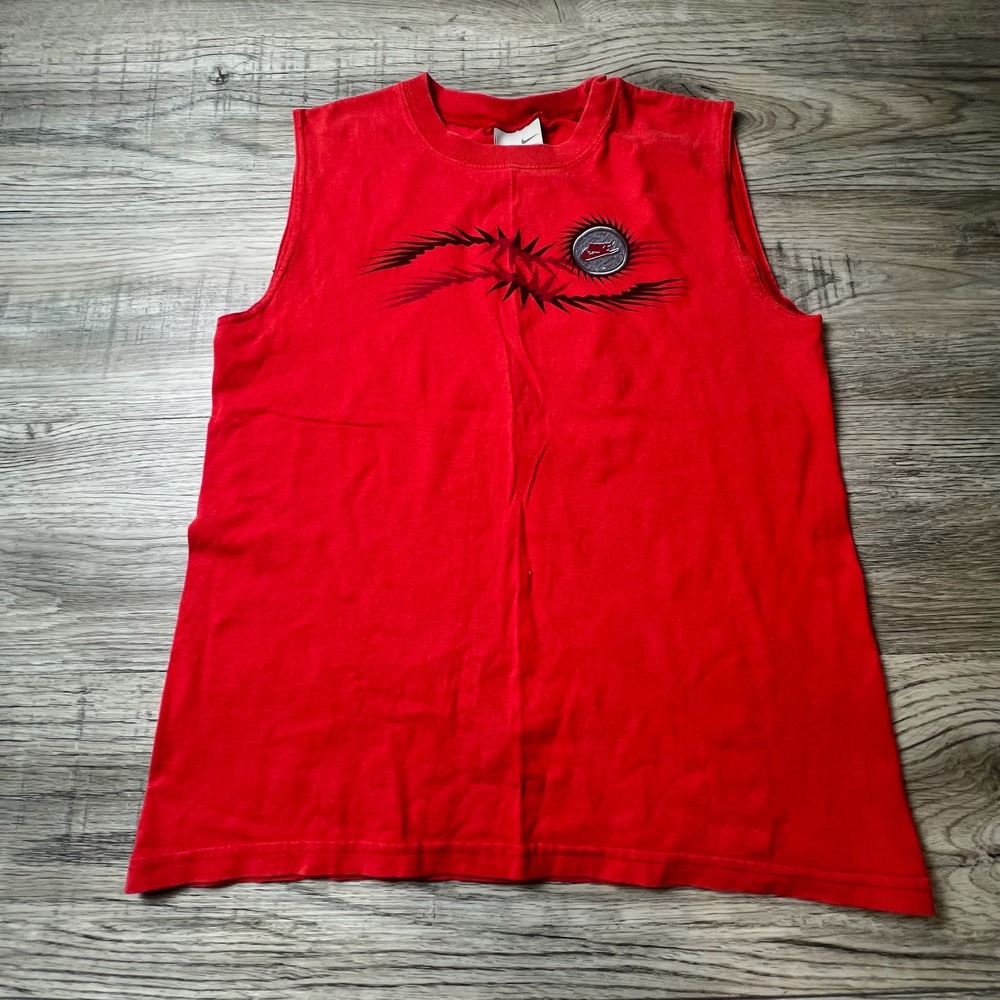Nike Sleeveless Graphic Tee Boys L 14-16 Red Cotton Muscle Shirt Y2K Sportswear